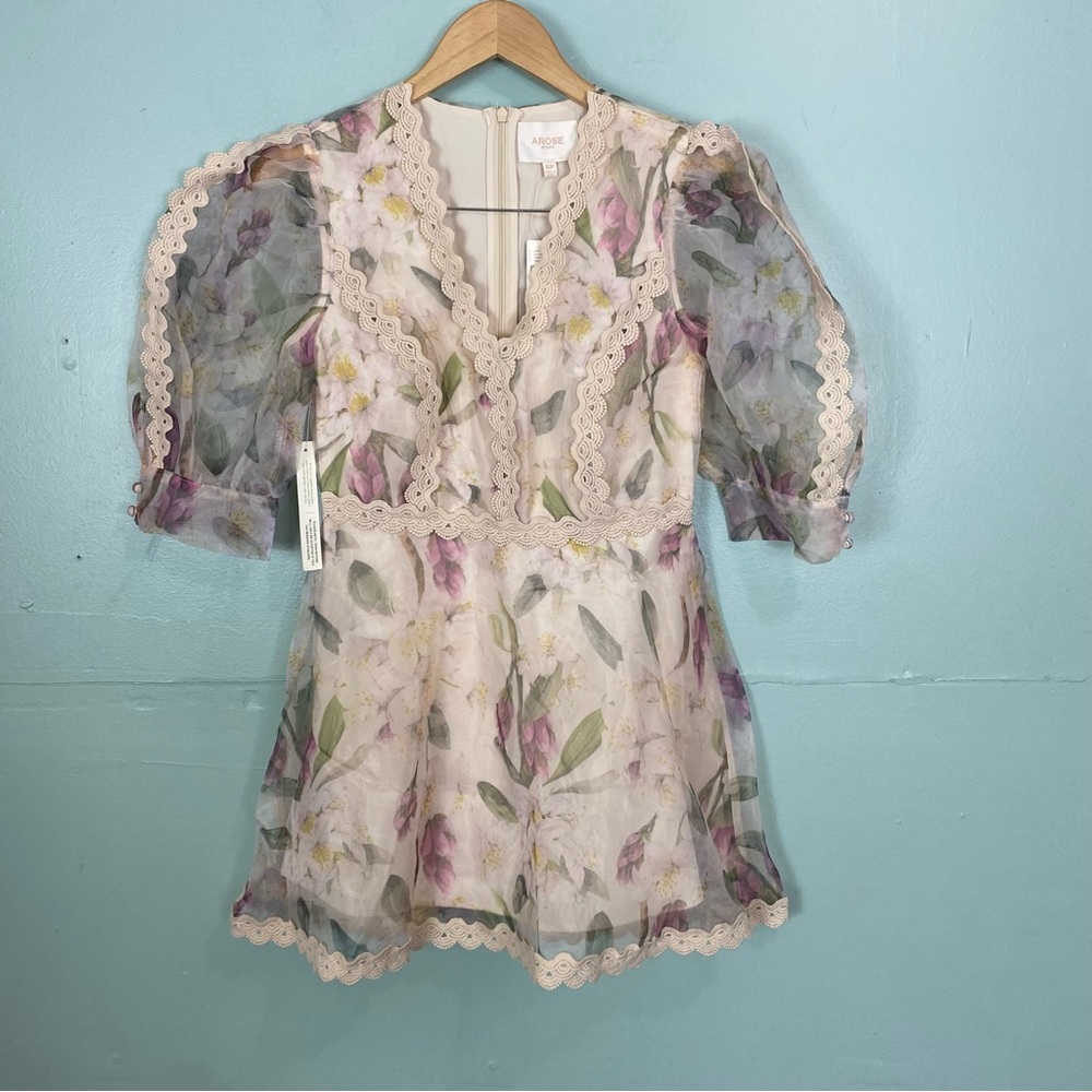 Anthropologie Arose Studio Alkia Puff Sleeve Mini Dress Floral Small‎ Petite - Picture 2 of 5